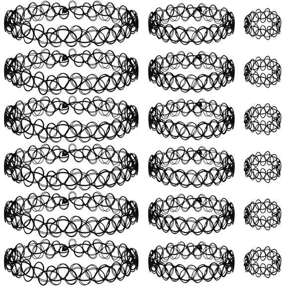 DESIGNICE 18 Pieces Tattoo Choker Necklace Bracelet Ring Set Black Stretch Gothic Jewelry 90S Choker Necklaces Y2K Fashion Vintage Jewelry Retro Grunge Aesthetic Accessories for Women