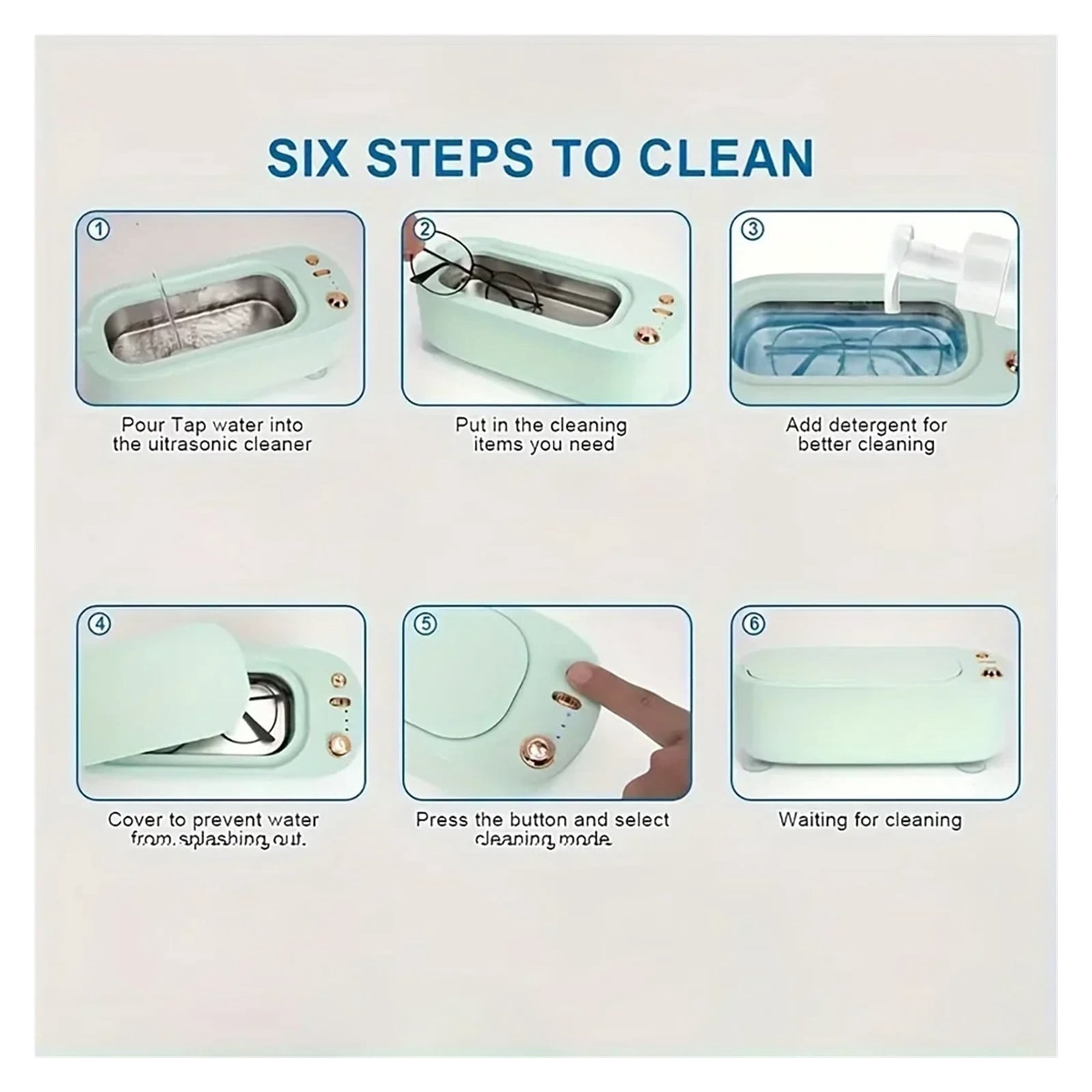 A Ultrasonic Cleaner, High-Freq Vibration, 3 Gears, 360° Deep Clean, Timer, for Jewelry, Eyeglasses, Pacifiers, Makeup Tools