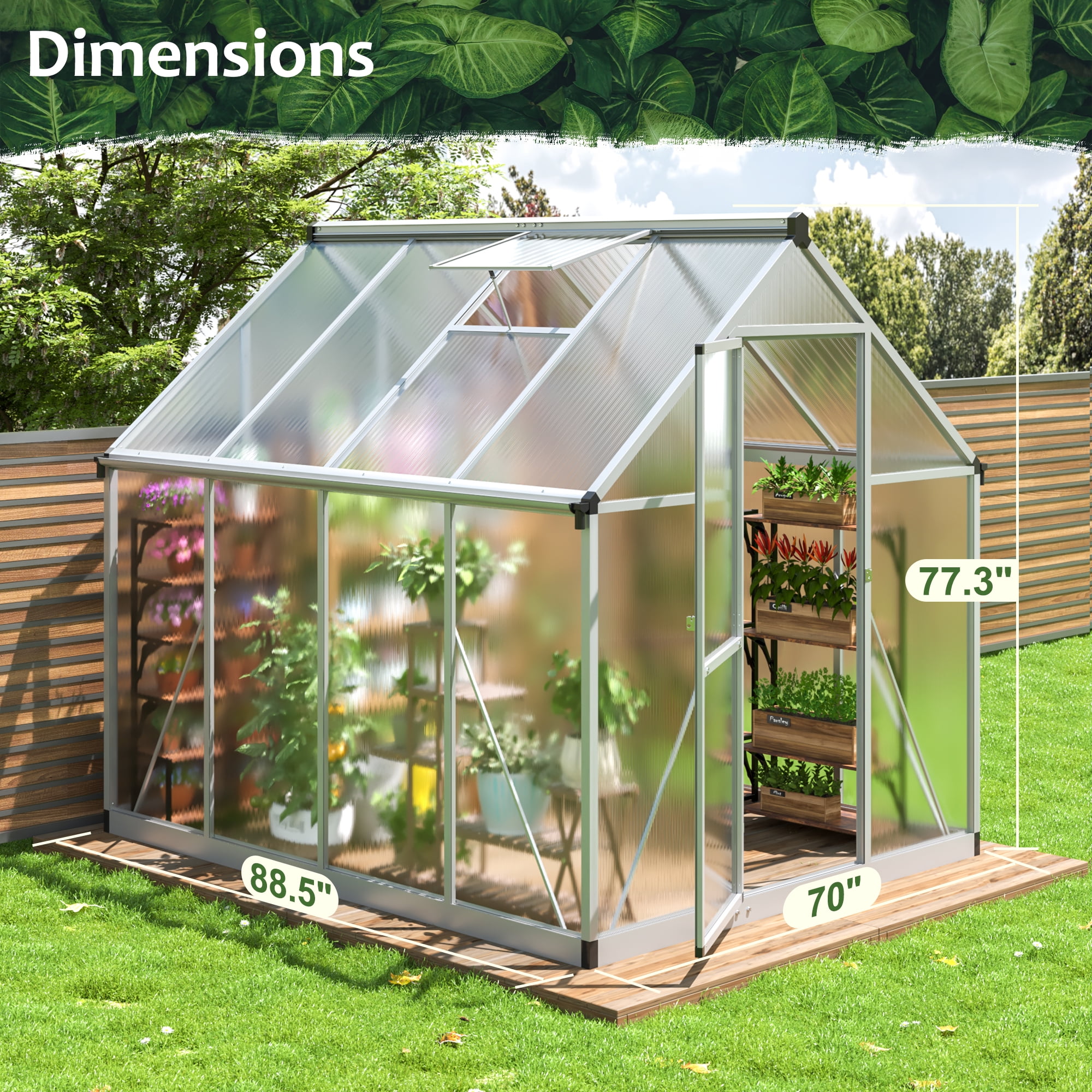 NETAJE 6'x 7'Polycarbonate Greenhouse,Large Aluminum Walk-in Green House with Window for Backyard,Sliver