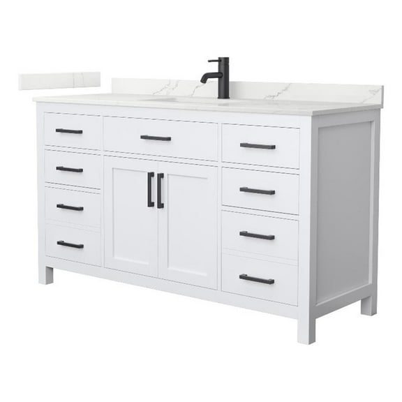 Beckett 60" White Single Vanity & Giotto Quartz Top (1-Hole) & Black Trim