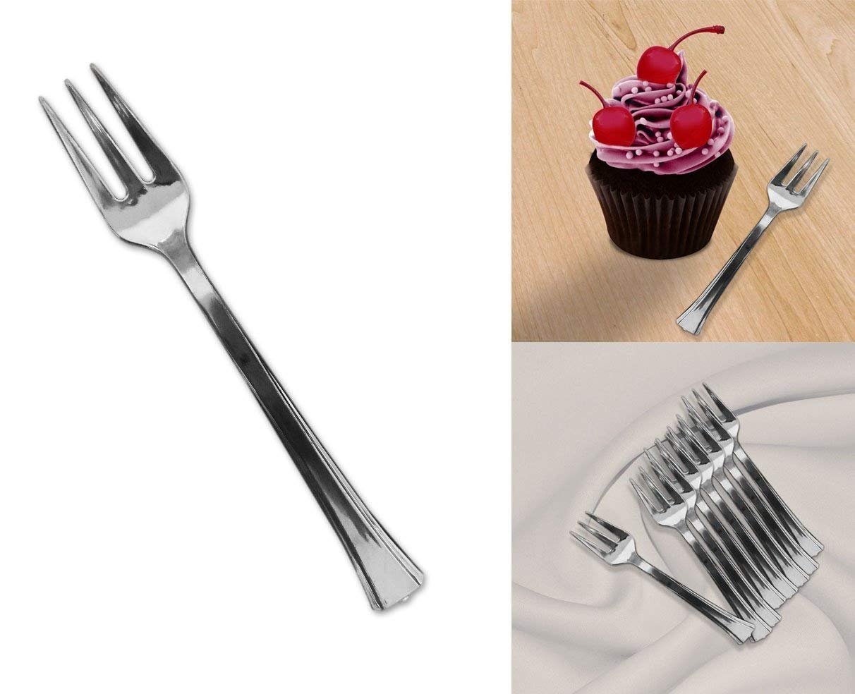 Mini Silver Disposable Dessert And Appetizer Forks Set Of 48, 4.5