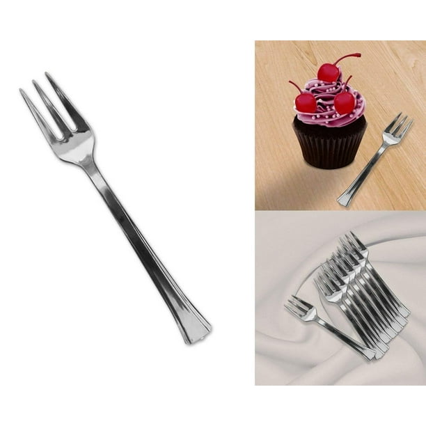 Mini Silver Disposable Dessert And Appetizer Forks Set Of 48, 4.5