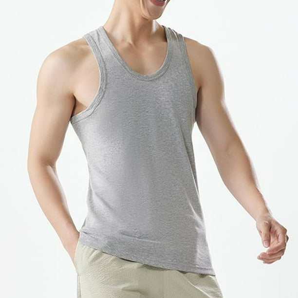 pstuiky Camisetas sin mangas para hombre, Camiseta deportiva informal sin mangas con cuello redondo para hombre Camisas para hombres l