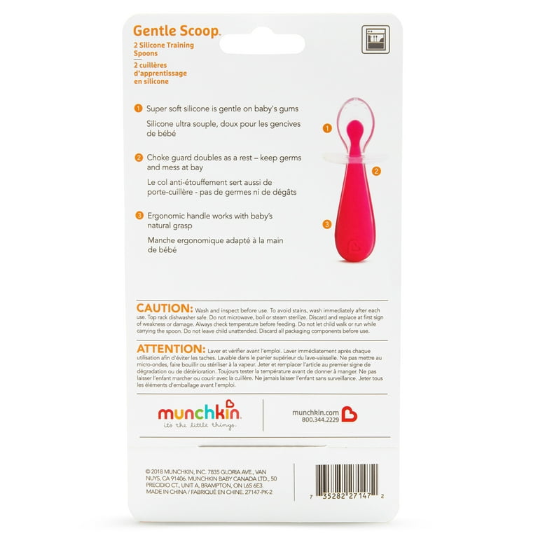 Munchkin® Gentle™ Silicone Spoons, 4 Pack, Pink/Green