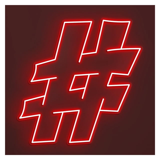 Letrero De Neón Con Hashtag, Ideal Para Decoración Oficinas Y Estudios, Brillo Ajustable, 38cm