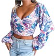 thumbnail image 1 of Moda mujer Casual manga larga estampado Floral gasa camisa anudada camisa linterna manga Tops Fridja  czfsfas494, 1 of 4