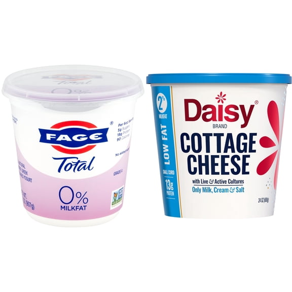 FAGE Total 0% Plain Greek Yogurt & Daisy Low Fat Cottage Cheese Refrigerated Dairy Bundle