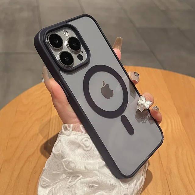 Funda de teléfono con carga magnética de titanio Natural mate para iPhone 16 15 14 13 12 11 Pro Max Plus Mini magsafe cubierta dura a prueba de golpes Navy Purple For iPhone12 Pro Max
