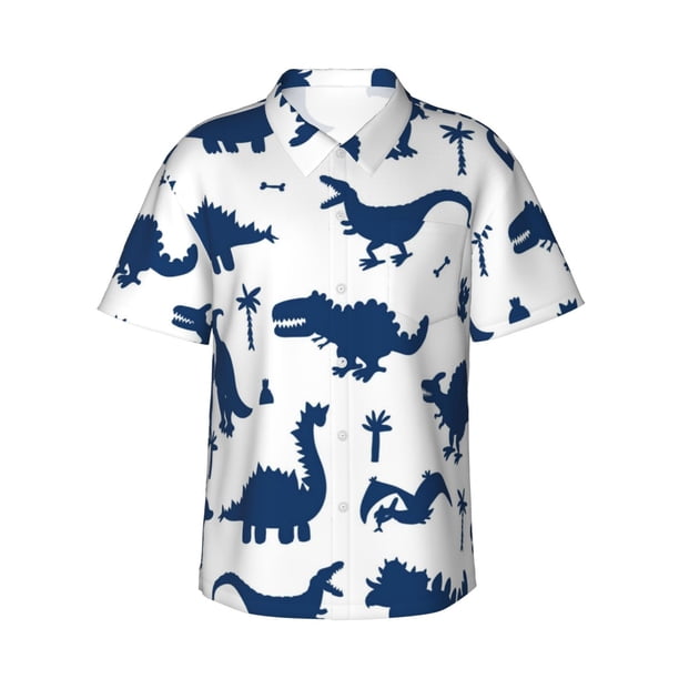Fotbe Cute Cartoon Dinosaurs Camisa Hawaiana para Hombre Unisex – Camisa Casual de Verano con Botones de Manga Corta de Algodón y Lino,3X-Large