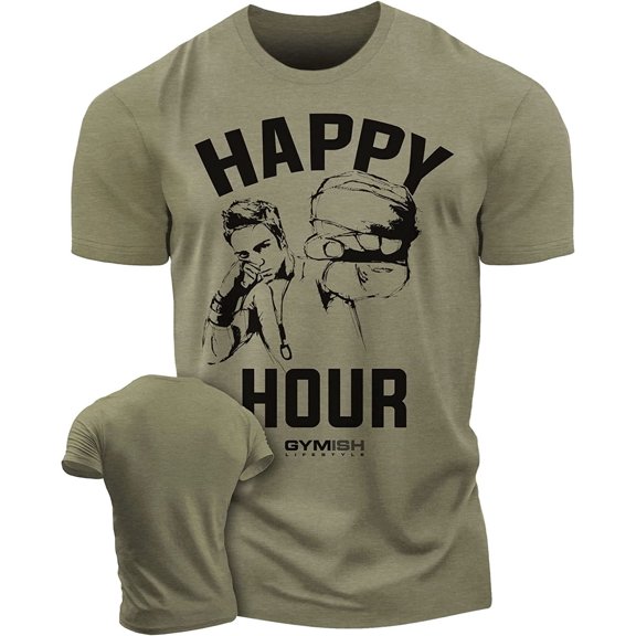 Gymish Happy Hour Kickboxer Men’s Workout T-Shirt – Funny Gym Tee, Athletic Fitness Shirt for Men