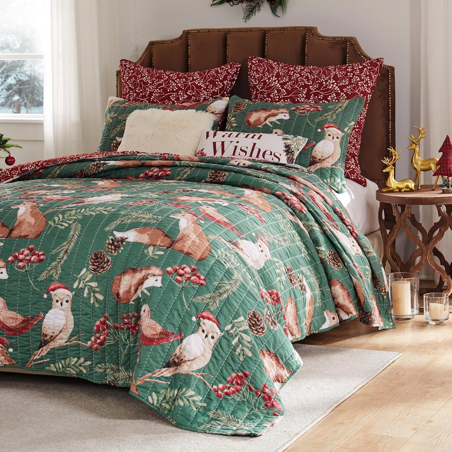 Greenland Home Fashions Willow Woodlands Reversible Quilt Set, Holiday, 3-Piece King/Cal King