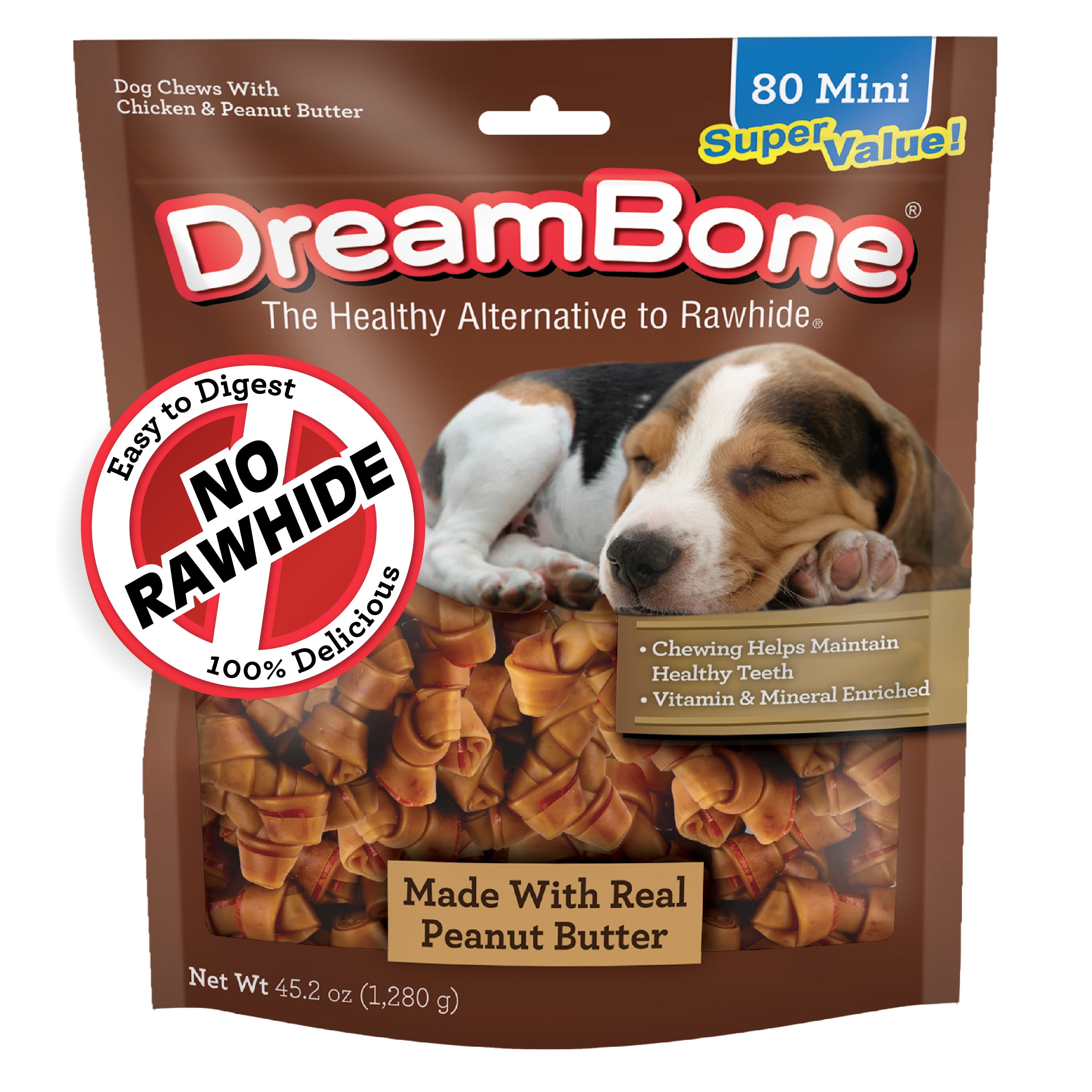 (4 pack) DreamBone Peanut Butter Flavored Rawhide-Free Dog Chews, Mini, 45.2 Oz. (80 Count)