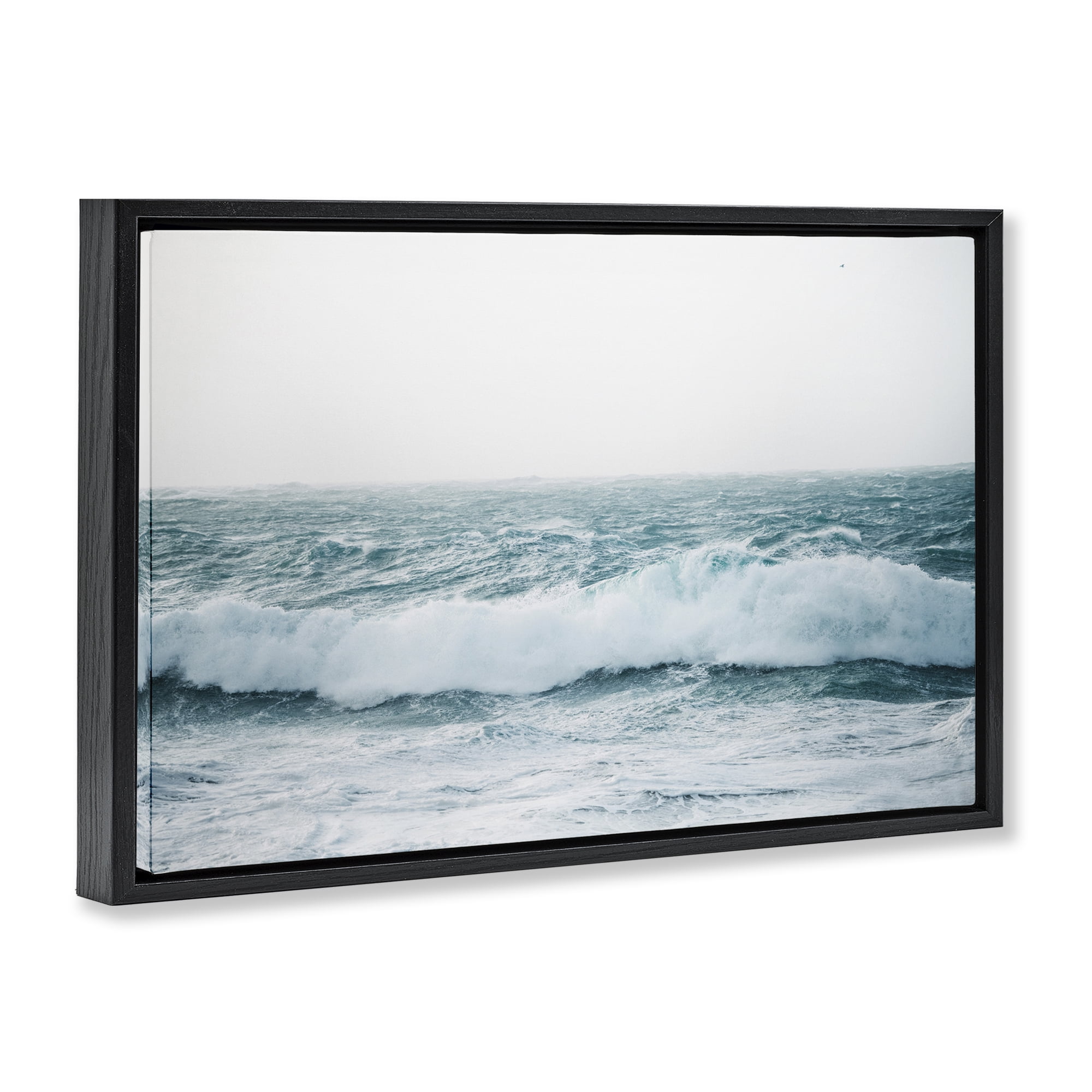 Stupell Industries Beach Waves Horizon Landscape & Nature Photography Black Floater Framed Canvas Art Print Wall Art, 25 x 17