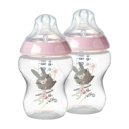 Tommee Tippee Closer to Nature Baby Bottles, Pink (9oz, 2 Count) | Slow Flow Nipple with Anti-Colic Valve