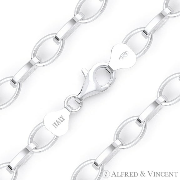 8mm Romy Link Oval Cable Italian Chain Bracelet in Solid .925 Italy Sterling Silver