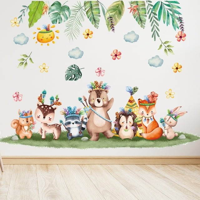 30*90cm pegatinas de pared de animales de la selva Mural elefante León mono Safari calcomanías para niños bebé guardería dormitorio TUNC Sencillez