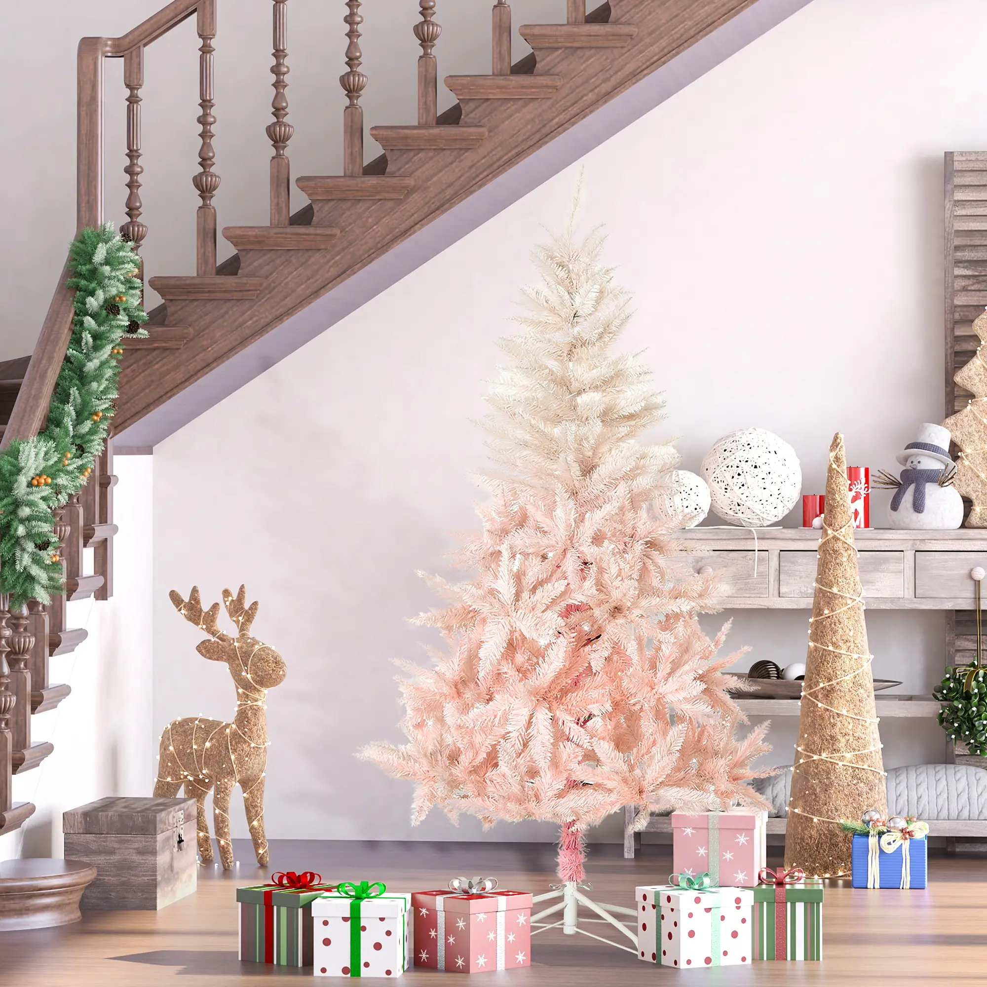 Astoutdoor Christmas Tree with 800 Tips, Pink PVC, 43.25 in x 70.75 in