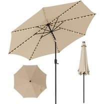 Costway 120" Beige Round Market Patio Umbrella, Solar Lighted