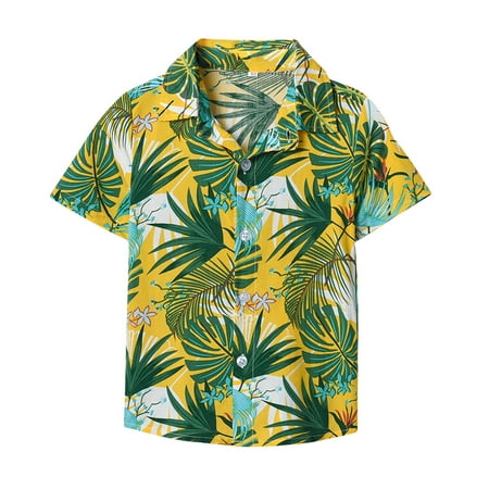Hawaiian Shirts for Boys Kids Toddler Lapel Short Sleeve Summer Casual Gentleman Hawaii Beach Holiday Top 2 Years-3 Years