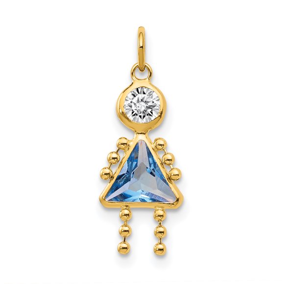 14k Yellow Gold March Girl Birthstone Necklace Pendant Charm Kid