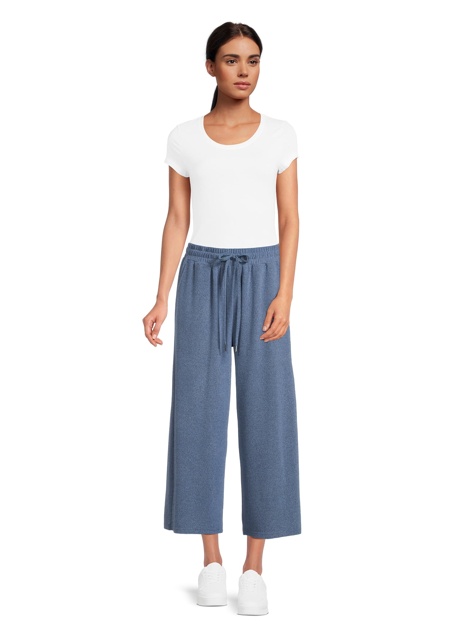 Time and Tru Women’s Mid-Rise Brushed Hacci Pull-on Cropped Wide Leg Pants