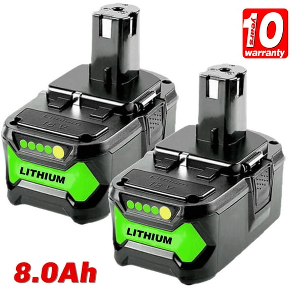 2Pack 8.0Ah For Ryobi 18V P108 High Capacity Battery 18Volts Lithium-Ion One  Plus