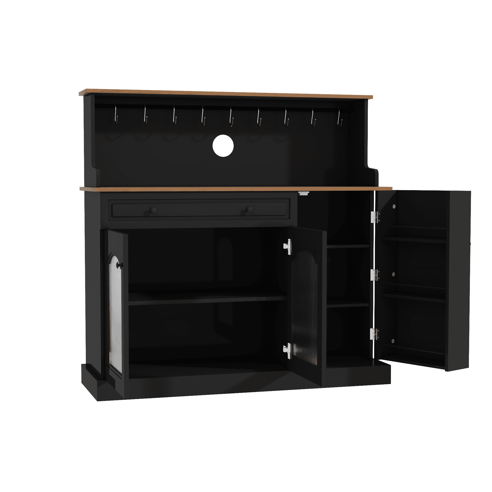 HLR 48" Modern Wood Kitchen Pantry Cabinet, Coffee Bar with Drawer & Microwave Stand, Dining Room, Black