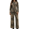 thumbnail image 2 of Women 2 Piece Denim Set Y2k Shirt Wide Leg Jeans Palazzo Pants Outfits Leopard Print Suit M, 2 of 9