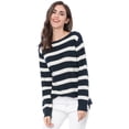 thumbnail image 2 of INSPIRE CHIC Suéter de rayas túnica con hombros descubiertos y cuello redondo para mujer Azul M, 2 of 6