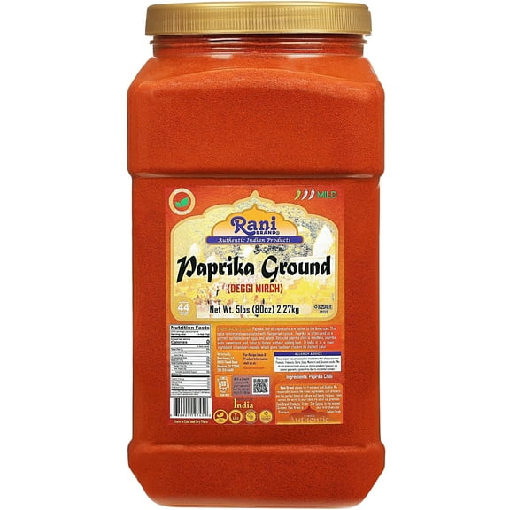 Rani Paprika (Deggi Mirch, Low Heat) Spice Powder, Ground 80oz (5lbs) 2.27kg Bulk PET Jar ~ All Natural, Salt-Free | Vegan | No Colors | Gluten Friendly | NON-GMO | Kosher | Indian Origin