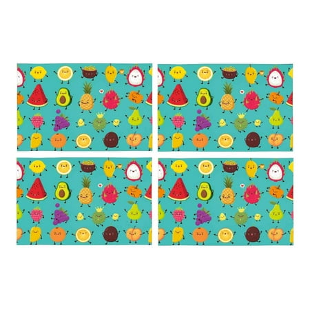 Tj Maxx Placemats MKHERT Funny Fruit Emoji Lemon Mango Dragon Fruit Avocado Pineapple and Pumpkin Placemats Table Mats for Dining Room Kitchen Table Decoration 12x18 inch,Set of 4 ()
