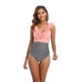 thumbnail image 3 of Melyum Women's Swimsuit Ruffled One Piece V Neck Tummy Control Swimwear High Cut Stripes Bathing Suits, 3 of 6