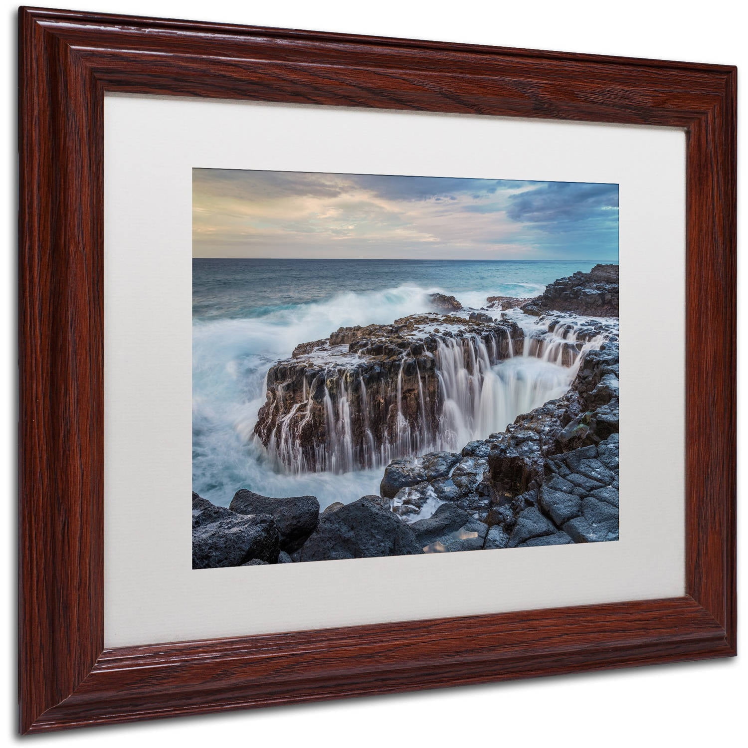 Trademark Fine Art 'Queen's Bath Kauai' Canvas Art by Pierre Leclerc, White Matte, Wood Frame