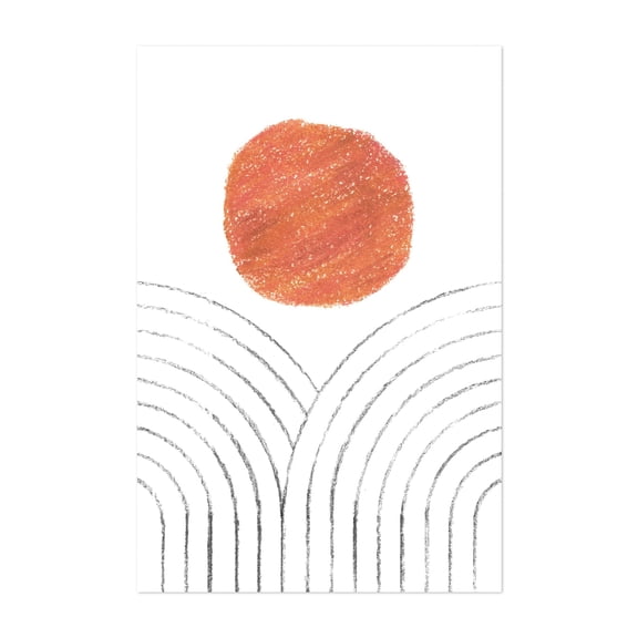 Terracotta sun and arches - Drawing Abstract Minimalist Geometric Modern Art Sunset Line Art Boho Unframed Wall Art Print 20 x 30 inches