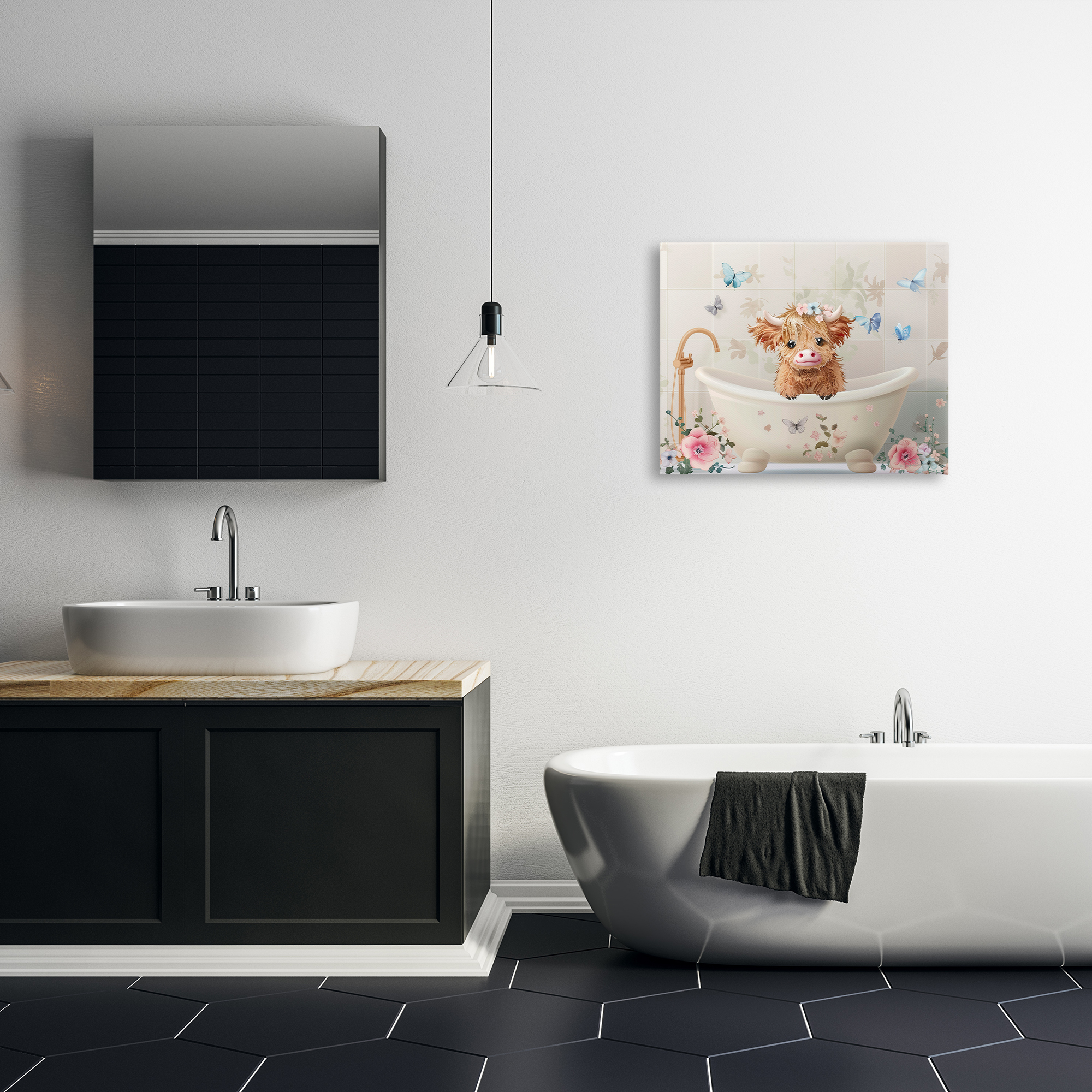 Baby Cattle in Floral Tub Canvas Wall Art, design by Shawna Stewart