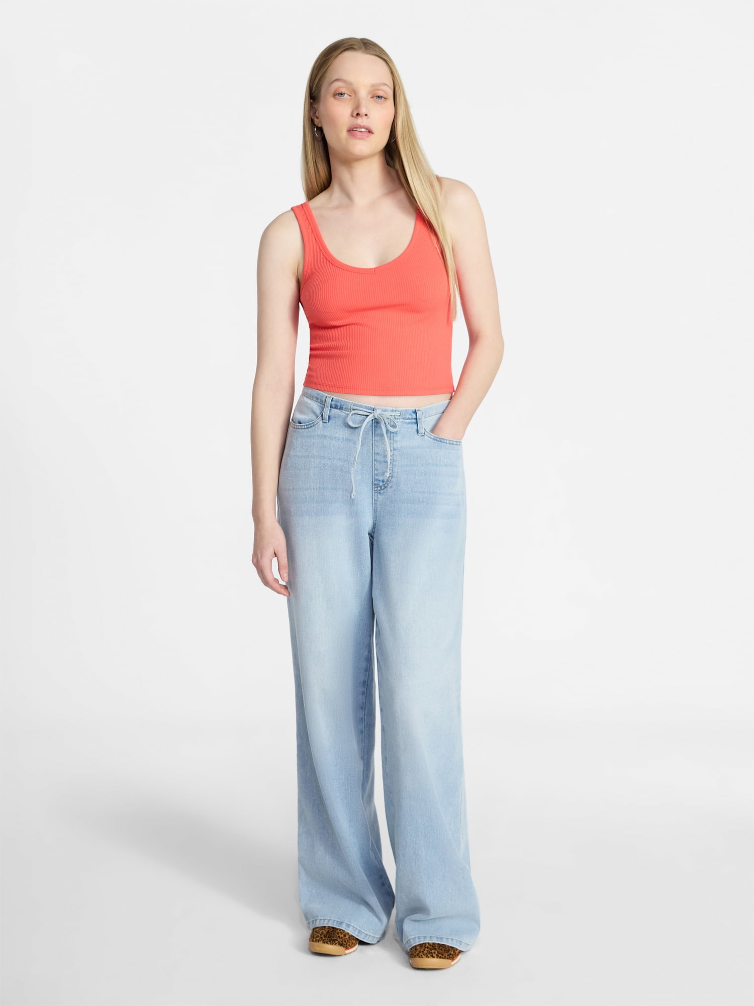 No Boundaries Mini Waist Wide Leg Pants, 31" Inseam, Women's XXS-XXL