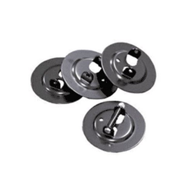 BAL RV Trailer Stabilizer Jack Stand Pad 23035, set of 4 round pads with a 6-inch diameter, designed for automotive repair equipment to provide firm footing on loose ground. Each pad has a 1000-pound capacity and includes bolts for easy installation. Rubber sleeves prevent rattling during travel.
