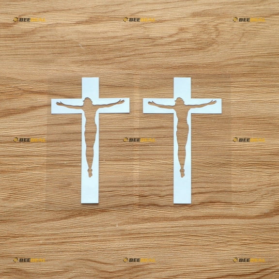 Jesus Cross God Christ Sticker Decal Vinyl - 2 Pack White 4" - For Car Boat Laptop Cup No Background Die-cut