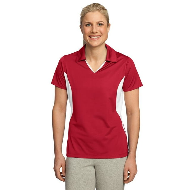 Sport Tek Women's Side Blocked Performance Polo Shirt, True Red/White, X-Large