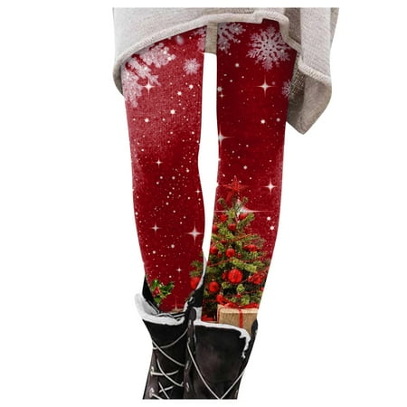 Dndkilg Christmas Leggings for Women Graphic Tummy Control High Waisted Holiday Womens Panties Funny Workout Clothing Tight Active Leggings Wine L