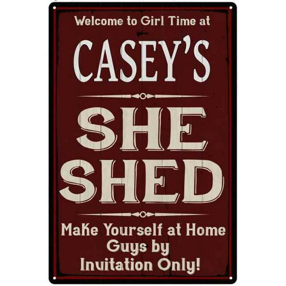 CASEY'S She Shed Red Sign Lady Cave 8 x 12 High Gloss Metal 208120088464