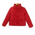 thumbnail image 4 of VISALY Women's Oversized Puffer Full Zip Quilted Bubble Coats Padded Long Sleeve Winter Warm Coat Zip Up Short Puffer Tunic Jackets Red M, 4 of 9