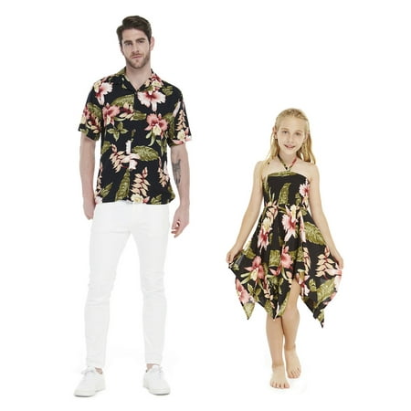 

Matching Father Daughter Hawaiian Luau Men Shirt Girl Gypsy Dress in Rafelsia