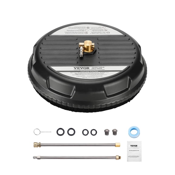 VEVOR 15" Pressure Washer Surface Cleaner, Plastic Pressure Washer Attachments with 4 Wheels, 4000 Max PSI, 1/4 Quick Connector, 2 Spray Nozzles, 2 Extended Wands