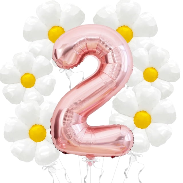 Set de globos para fiesta Corabsar número 2 color oro rosa de 40" con margaritas
