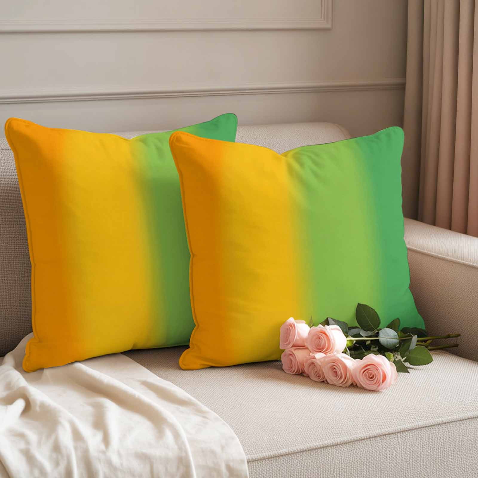 Orange Green Ombre Outdoor Waterproof Throw Pillow Covers 26x26 Set of 2, Color Striped Gradient Decorative Pillowcases Cushion Pillowcase for Couch Sofa Patio Outside Pillow Protector