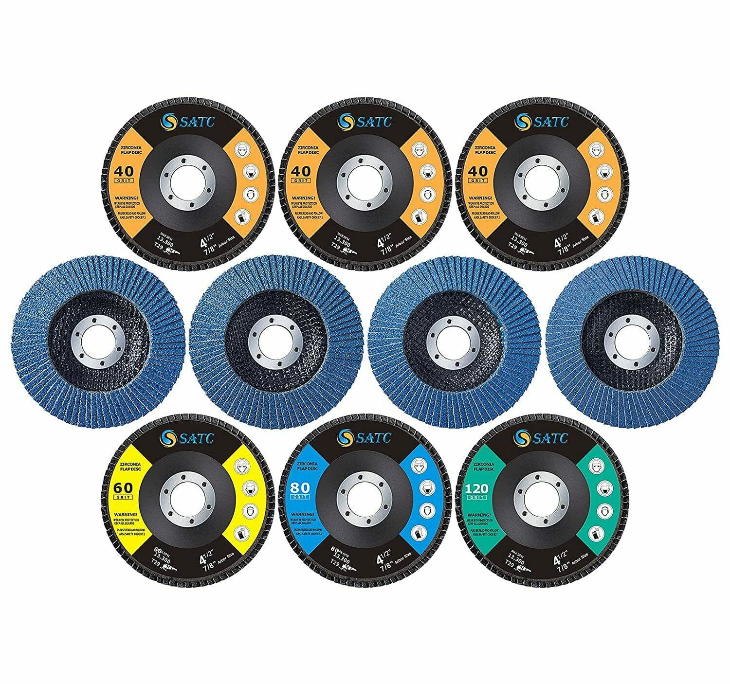 Zirconia Alumina Flap Discs 4-1/2" x 5/8-11 Hole 36 Grit Type 29 QTY 10 BD3208 