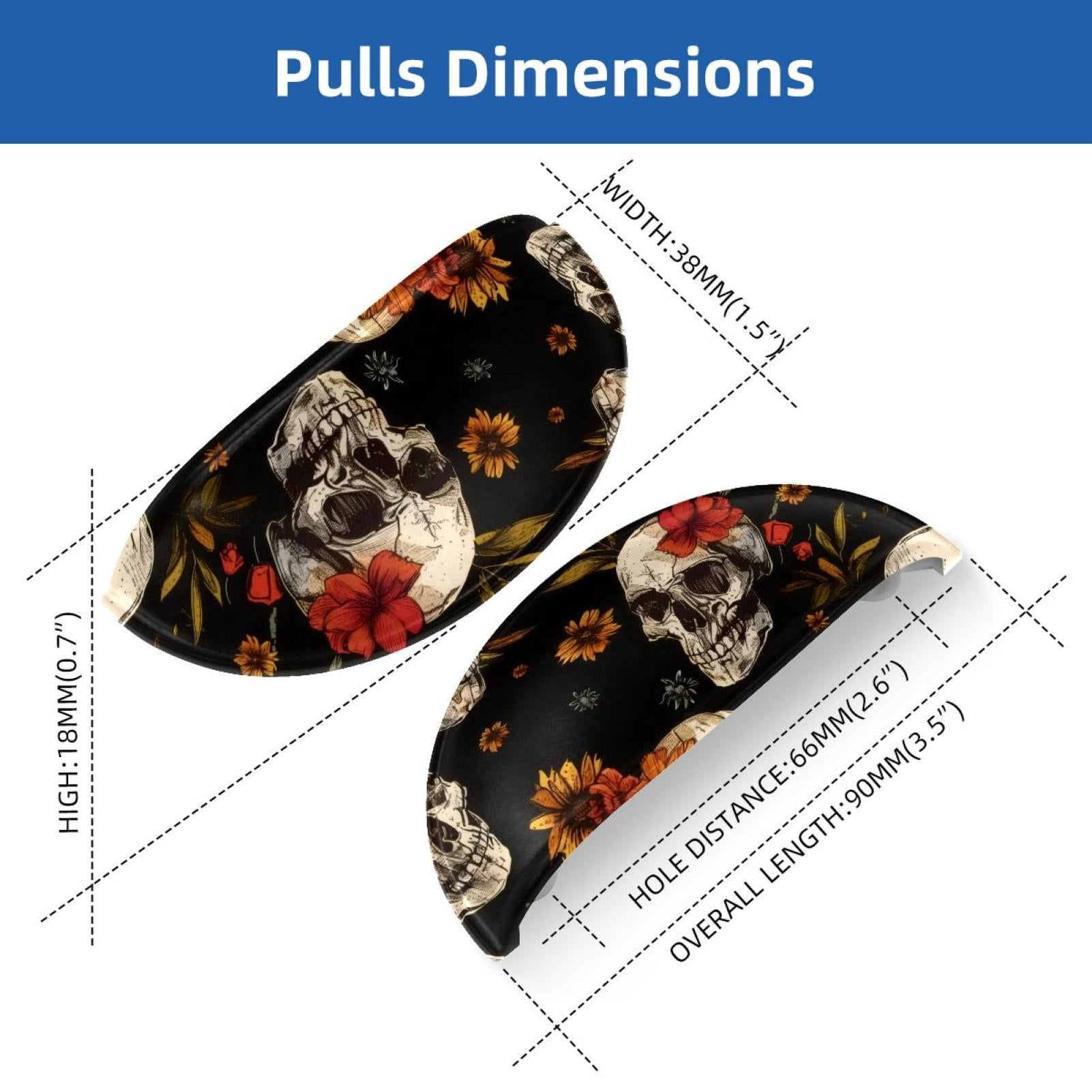 PhooArto 6 Pcs Cup Drawer Pulls, Skull and Flowers Pattern Shell Shape Handles Cabinet Knobs for Dresser Cupboard Closet Wardrobe with Screws