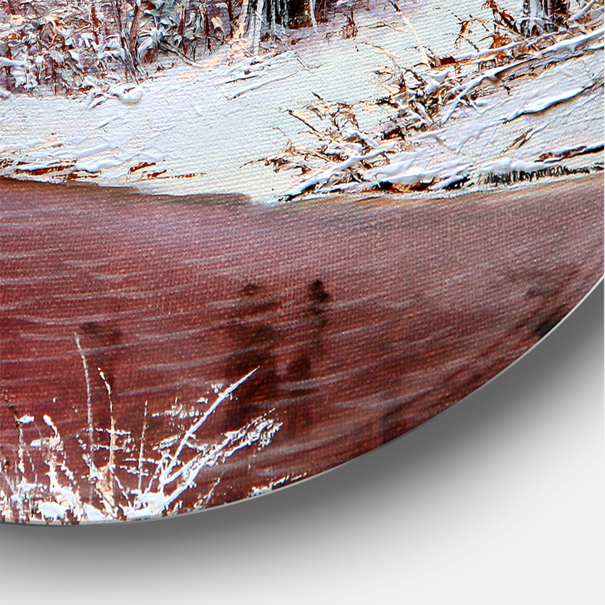 Designart 'Christmas Forest With Trees and River IV' Traditional Circle Metal Wall Art 29x29 - Disc of 29