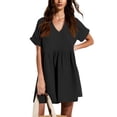 thumbnail image 1 of Vestido túnica liher de verano, manga corta, cuello en V, casual, negro, S, 1 of 5